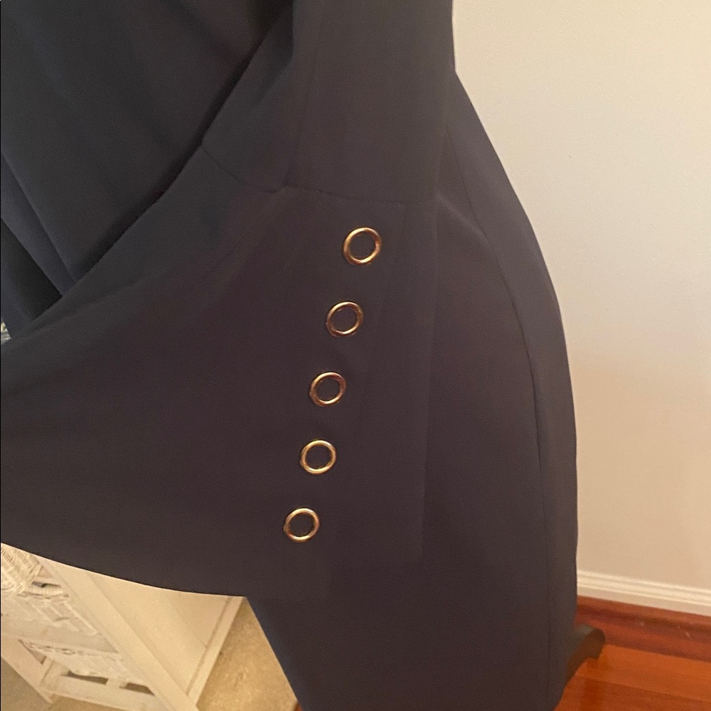 Carmen Marc Valvo dark blue size 4 grommets on sleeves dress - Picture 3 of 7